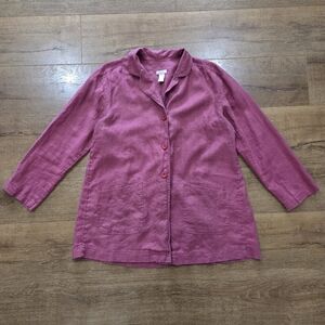 J.Jill Wmns Linen Lagenlook Button Lightweight Jacket M Cottage Minimal Coastal